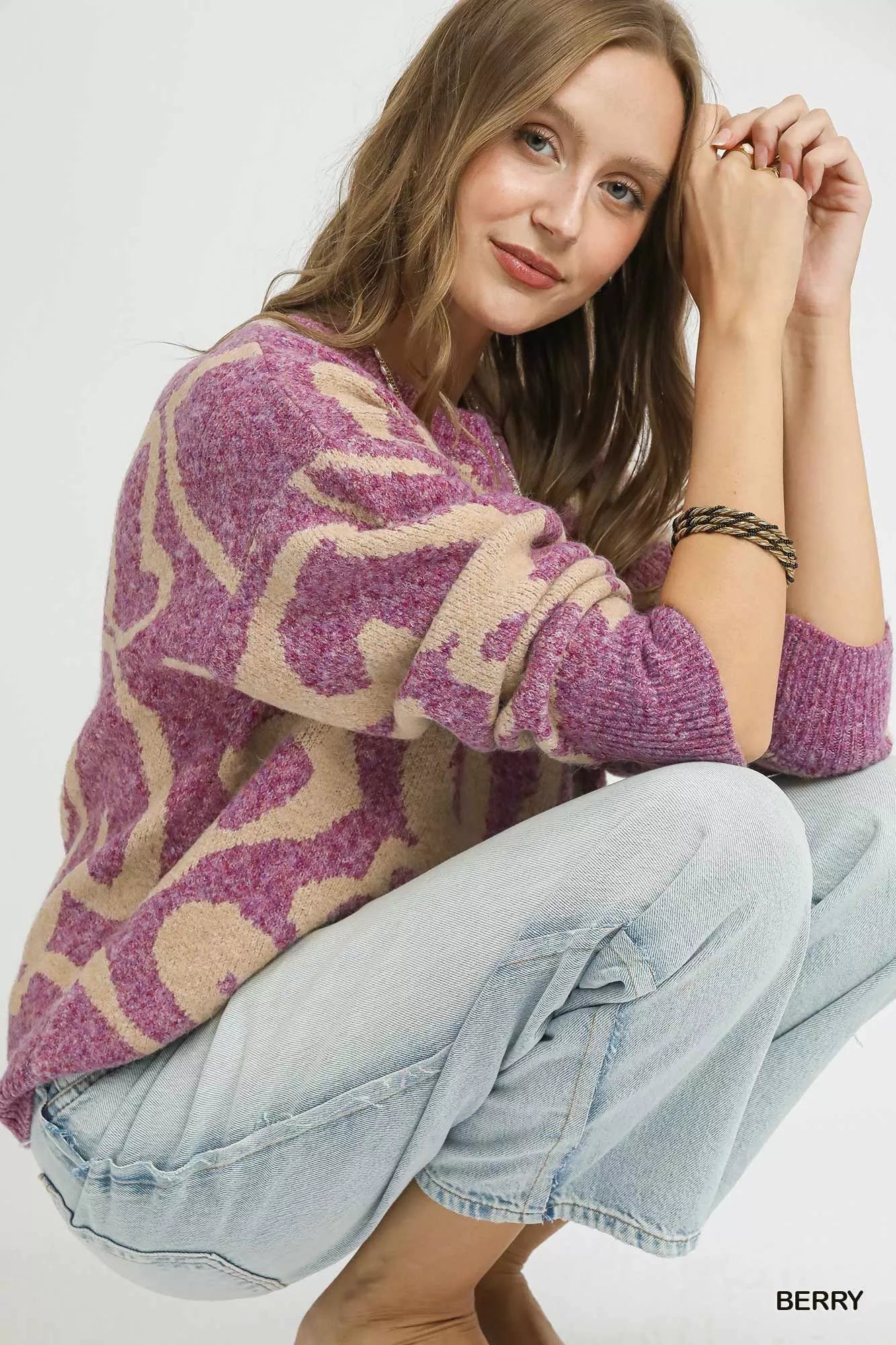 Umgee Ribbed Hem Contrast Dropped Shoulder Sweater | Sweaters Daverri Fashions