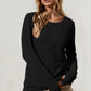 Double Take Corded Rib Thumbhole Cuff Round Neck T-Shirt - DAVERRI FASHIONS