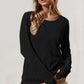 Double Take Corded Rib Thumbhole Cuff Round Neck T-Shirt - DAVERRI FASHIONS