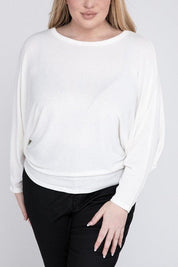 Zenana Plus Batwing Sleeve Knit Top-Casual Comfort IVORY Shirts & Tops