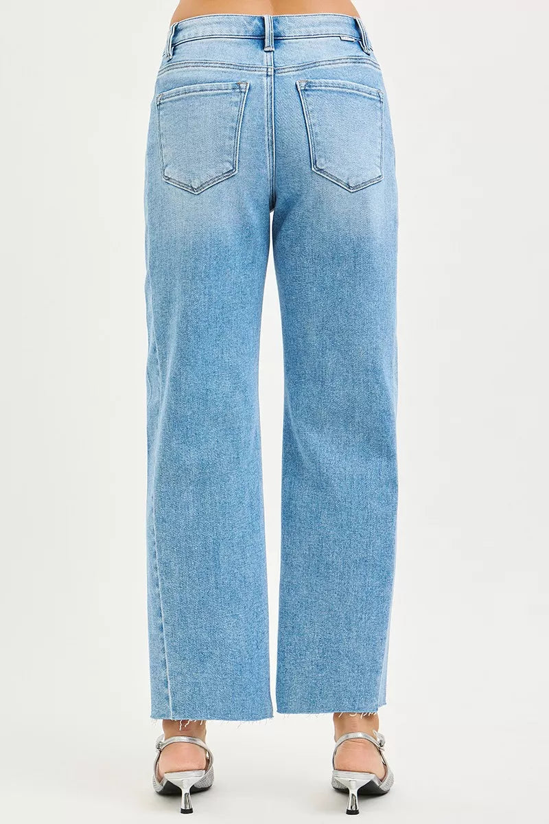 RISEN light-wash straight-leg denim jeans with frayed hems