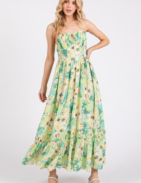 Mittoshop Floral Smocked Back Ruffled Hem Maxi Cami Dress