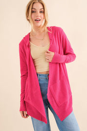 Fuchsia And The Why Full Size Thermal Hooded Open Front Cardigan with Pockets | Cardigans Daverri Fashions