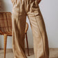 Daverri wide-leg drawstring pants in beige with side seams
