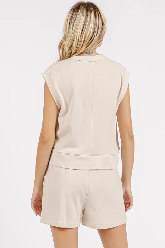 Mittoshop French Terry Crew Neck Top and Shorts Set Shorts Sets