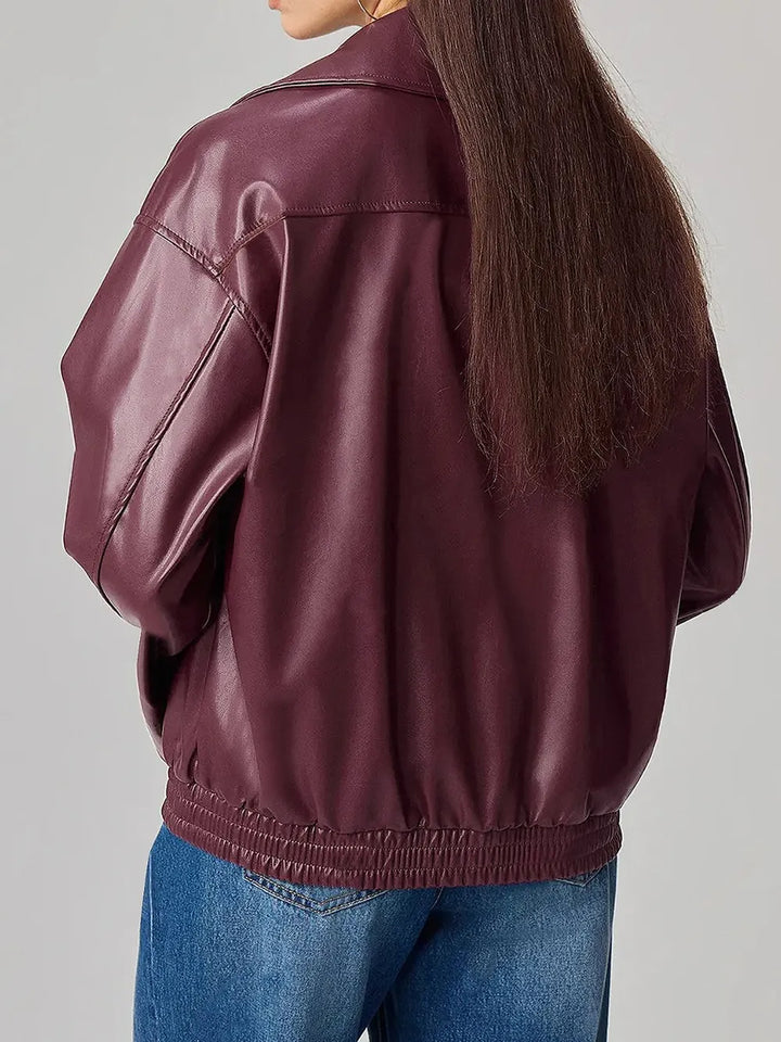 Zip Up Drop Shoulder Faux Leather Jacket | Jackets Daverri Fashions