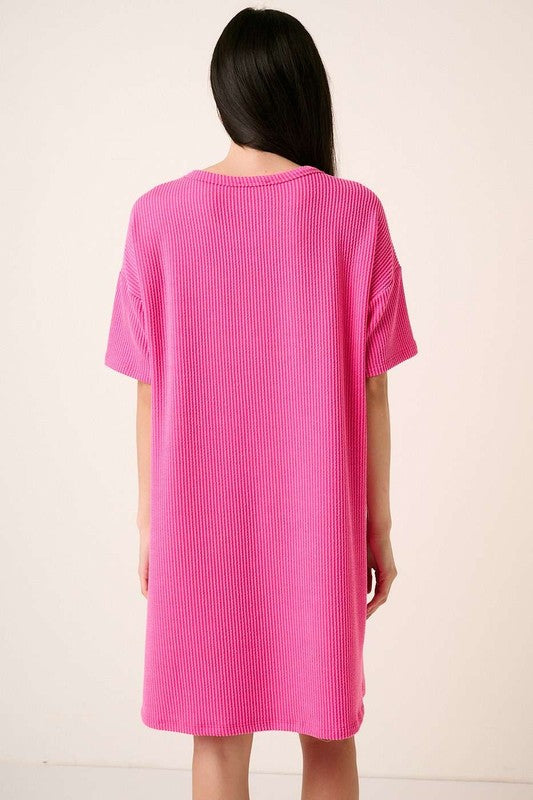 Mittoshop Urban Rib Knit Short Sleeve Tee Dress Mini Dresses