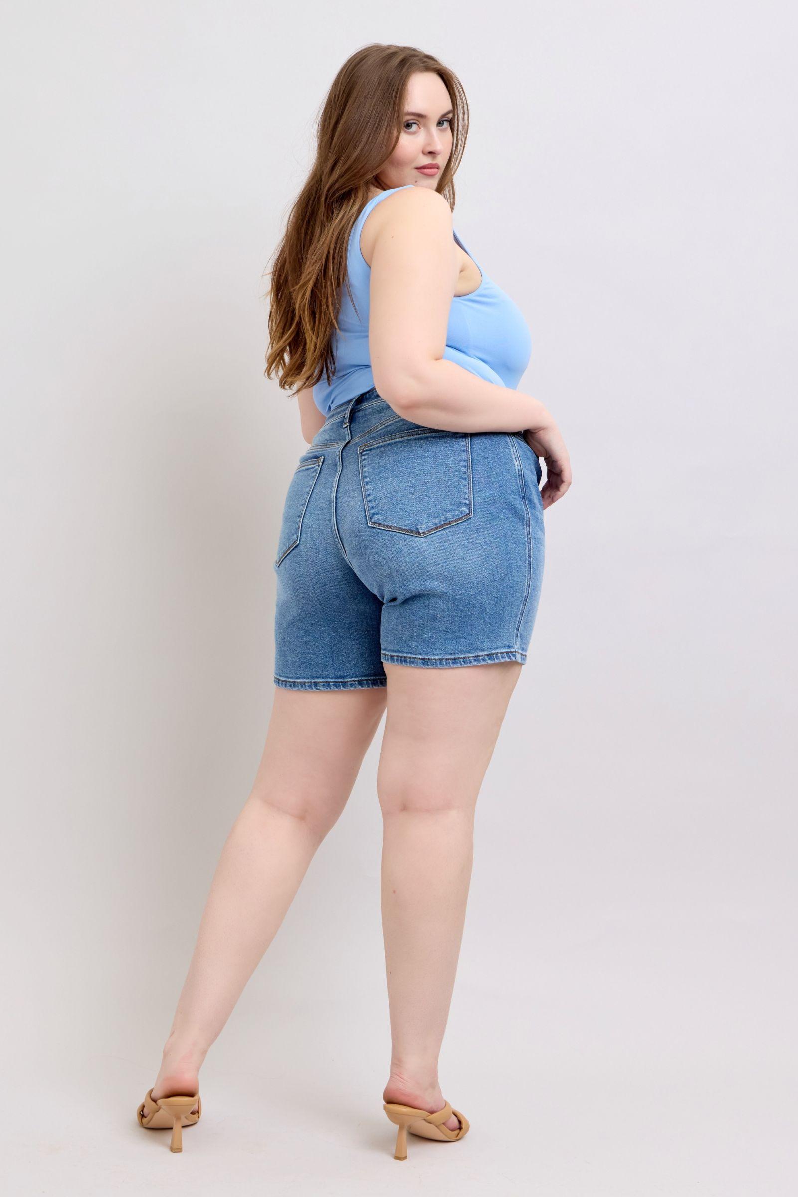 Judy Blue Full Size 2 Button Denim Shorts with Pockets Plus Size Denim Shorts