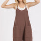 Mittoshop Scoop Neck Spaghetti Strap Overalls with Pockets Brown M