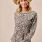 BiBi Leopard Print Washed Waffle Thermal Top with Thumb - DAVERRI FASHIONS