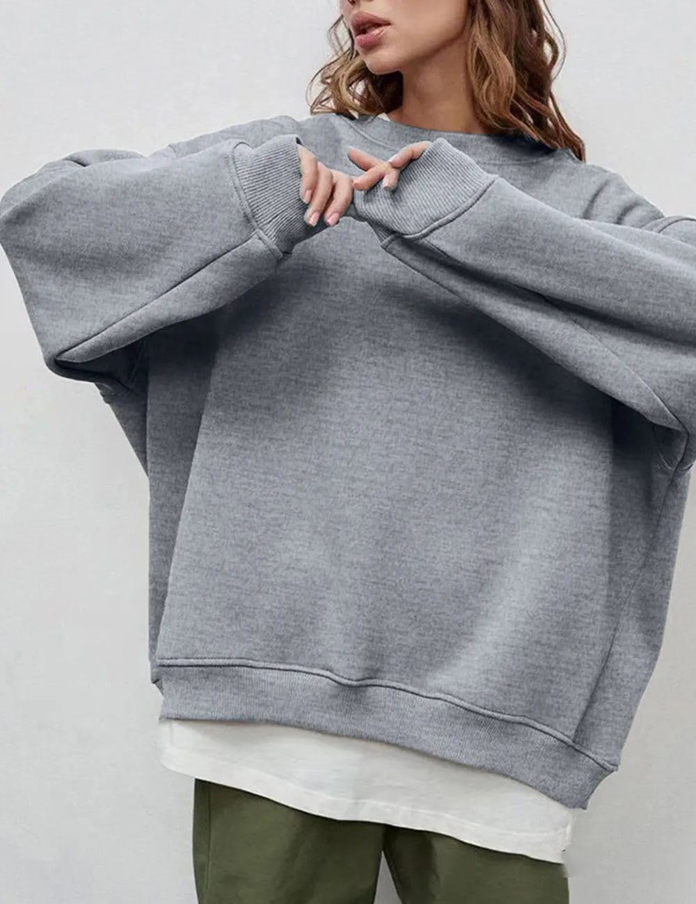 Round Neck Dropped Shoulder Long Sleeve Sweatshirt | Sweatshirts Daverri Fashions