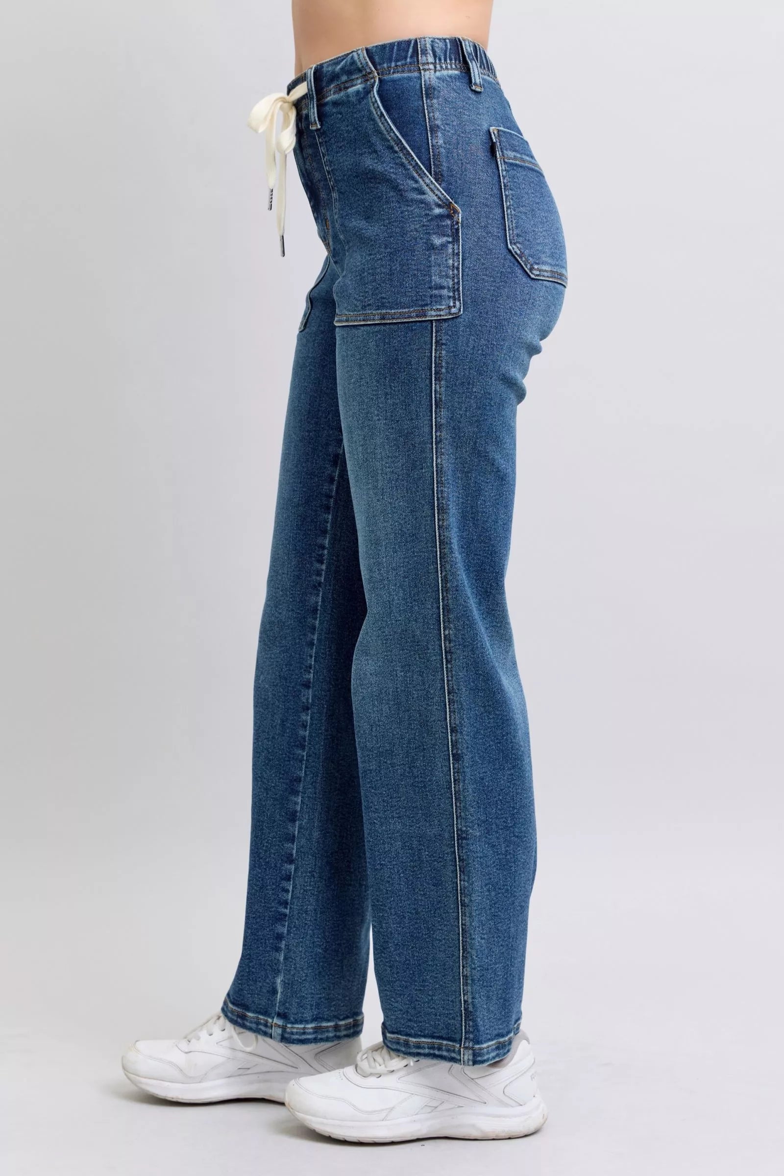 Judy Blue high-waist drawstring straight jeans with front pockets