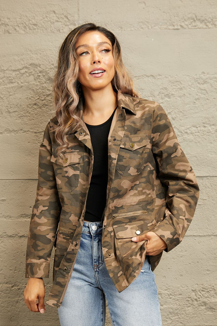 Camouflage Camouflage Snap Down Jacket | Jackets Daverri Fashions