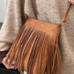 Suede Fringe Shoulder Bag - DAVERRI FASHIONS