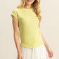 HYFVE Neon Yellow Textured Round Neck Cap Sleeve Knit Top Tops
