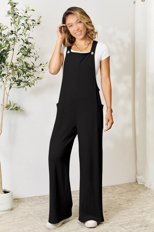 Double Take Full Size Wide Strap Overall with Pockets Overalls