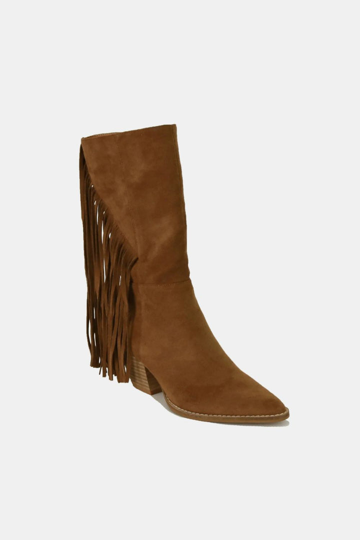 Beast Fashion Suede Fringe Point Toe Boots Footwear