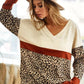 BiBi Waffle Knit Leopard Color Block V-Neck Top Tops