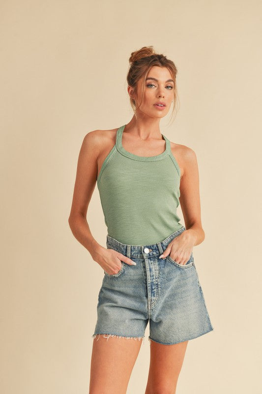 Aemi + Co Scoop Neck Ribbed Tank Sage