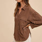 Annie Wear Openwork Button Down Drop Shoulder Shirt Tops