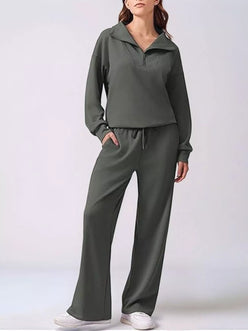 Daverri olive green quarter-zip hoodie and wide-leg pants set