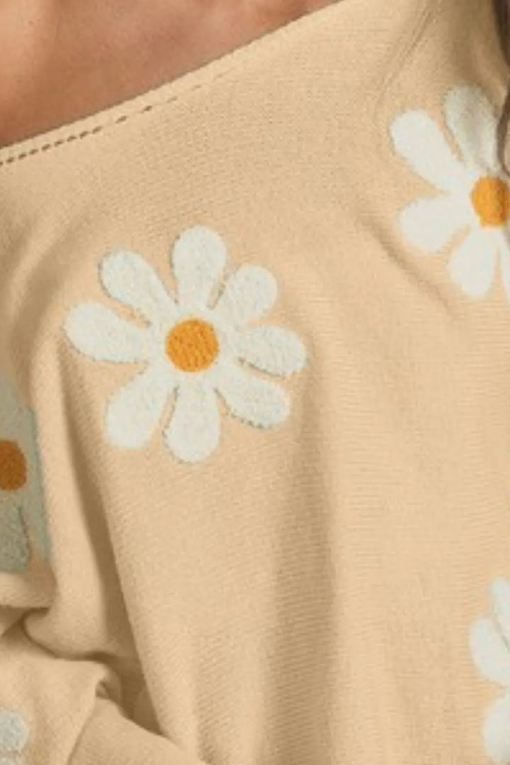 BiBi Flower Embroidery Loose Fit Knit Top Tops