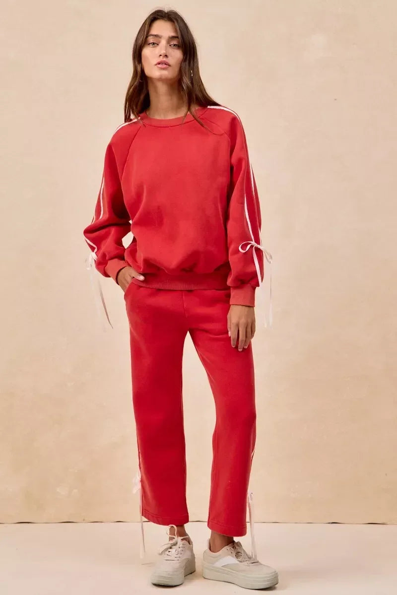 BiBi Side Lined Bow Details Fleece Sweatpants - DAVERRI FASHIONS