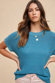 Annie Wear Round Neck Short Sleeve Sweater Sweaters