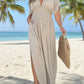 Beige Daverri flowy plus size V-neck maxi dress with side slit