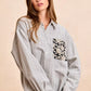 BiBi Flower Jacquard Knit Patch Pocket Stripe Shirt in gray-white stripes