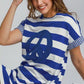 Umgee Peace Applique Striped Short Sleeve Mini Dress Mini Dresses