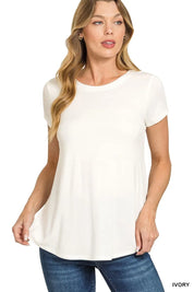 IVORY Zenana Flowy Round Hem Rayon Short Sleeve T-Shirt | T-Shirts Daverri Fashions