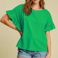 Umgee Full Size Raw Hem Ruffle Short Sleeve Blouse Plus Size Green Blouses