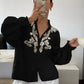 Daverri Fashions Embroidered Notched Long Sleeve Blouse - DAVERRI FASHIONS
