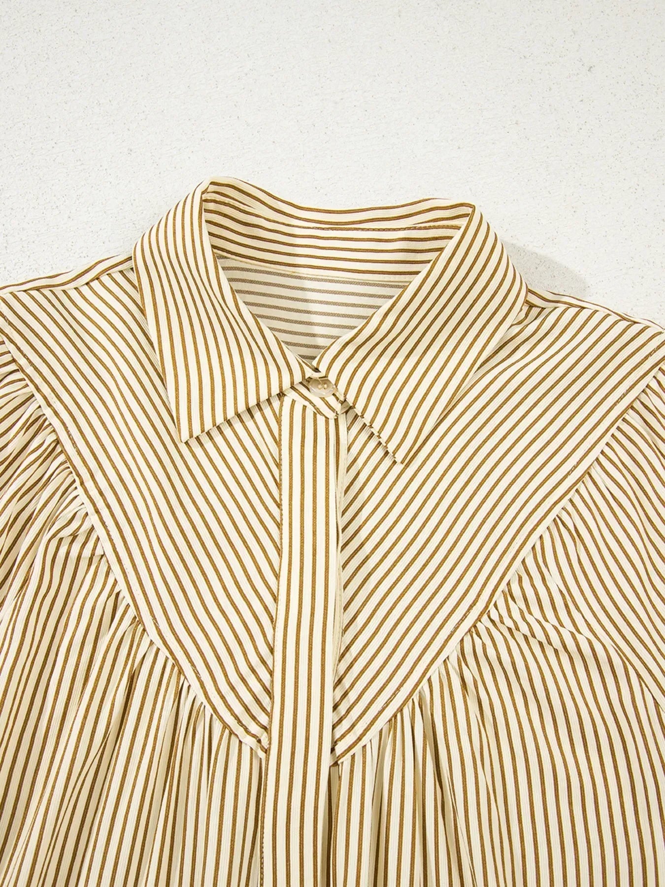 Stripe Collared Neck Cuffed Long Sleeve Drop Waist Mini Dress - DAVERRI FASHIONS