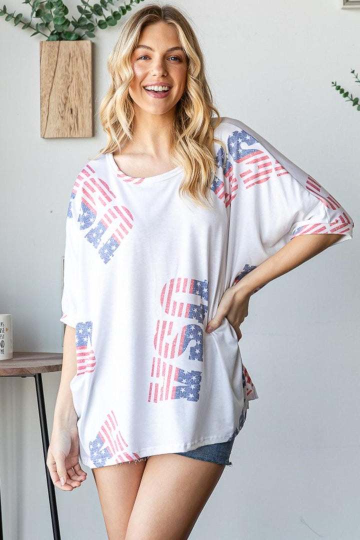 HOPELY Letter Graphic Round Neck T-Shirt Patriotic Clothing