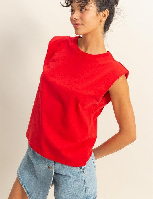 HYFVE Round Neck Shoulder Pad Sleeveless Top | Tops Daverri Fashions