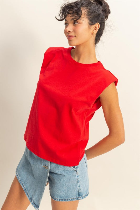 HYFVE Round Neck Shoulder Pad Sleeveless Top Tops