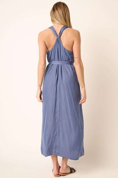 Mittoshop Cross Back Belted V Neck Tank Maxi Dress