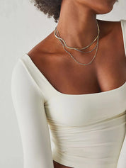 Square Neck Fitted Long Sleeve T-Shirt | T-Shirts Daverri Fashions