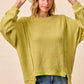 BiBi boucle rib knit olive-green sweater with wide sleeves