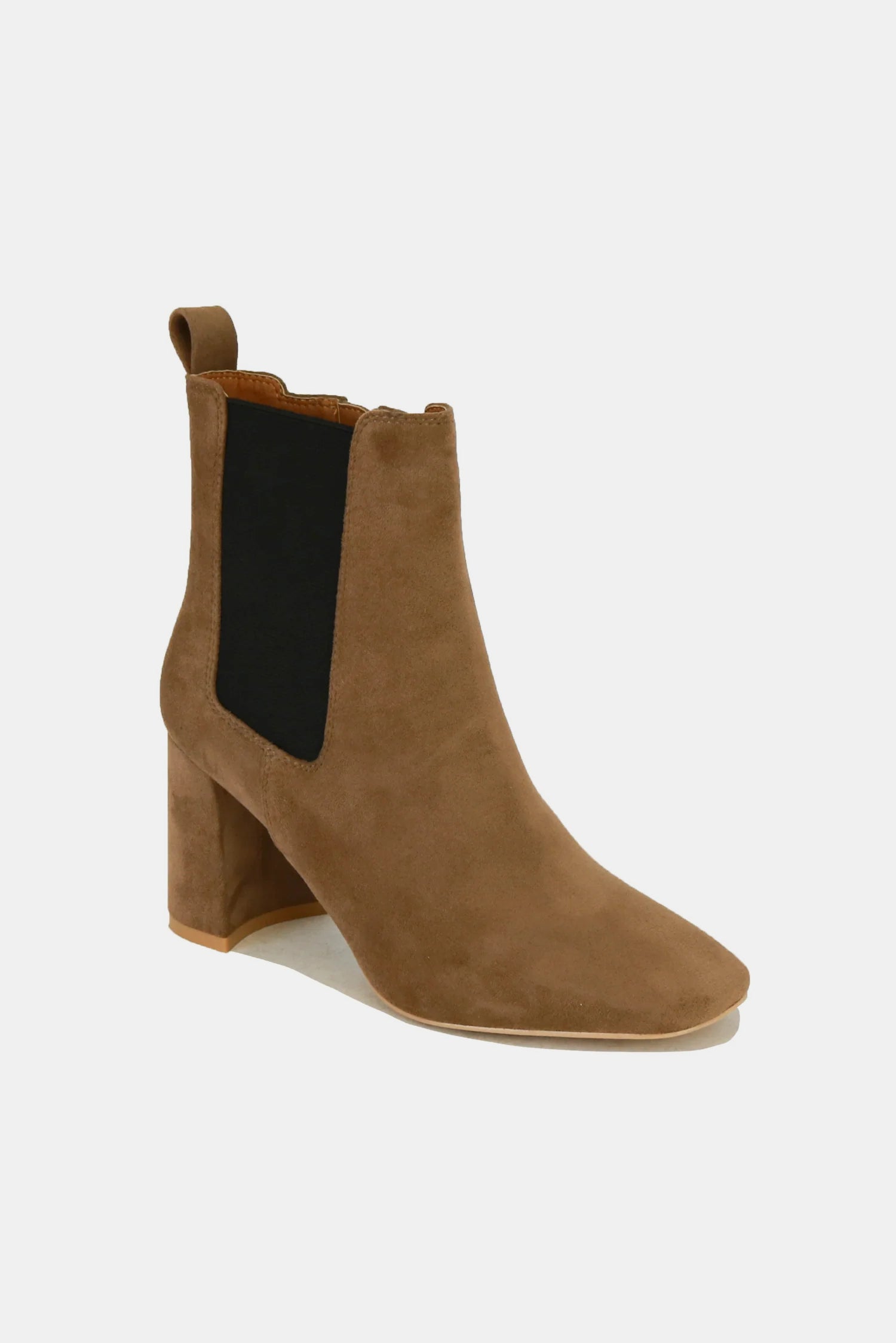 Beast Fashion Faux Suede Block Heel Chelsea Boots with Elastic Side Panel Footwear