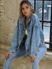 Button Down Drop Shoulder Denim Jacket | Denim Jackets Daverri Fashions