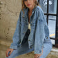 Button Down Drop Shoulder Denim Jacket - DAVERRI FASHIONS