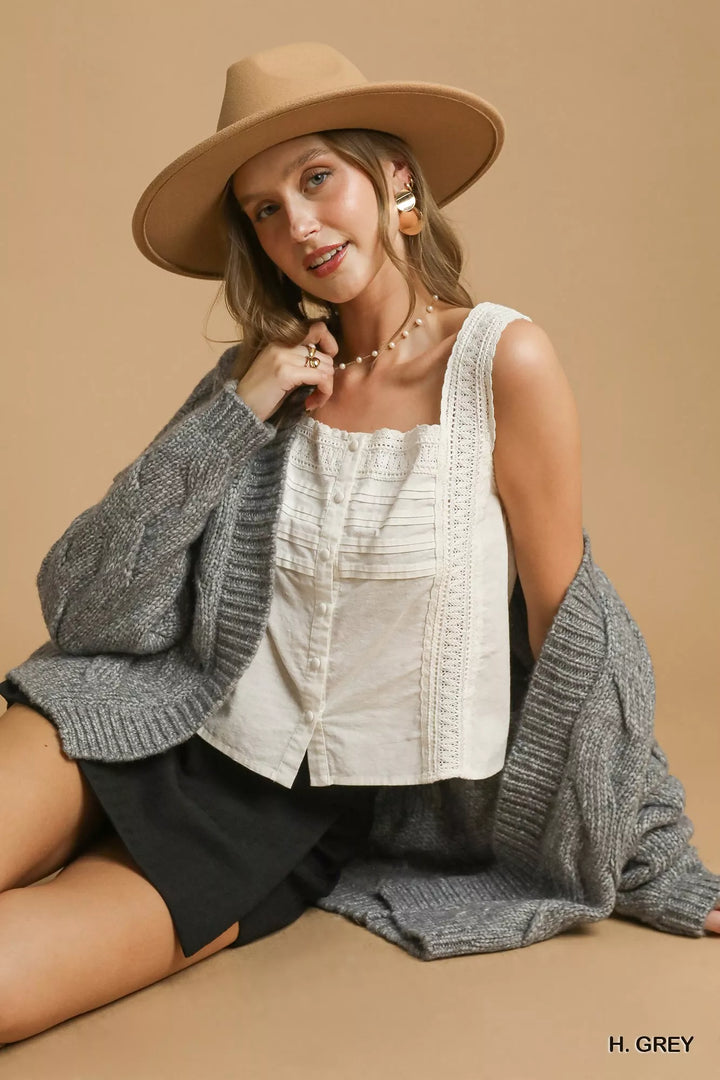 Umgee Chunky Cable Knit Open Front Cardigan Grey | Cardigans Daverri Fashions