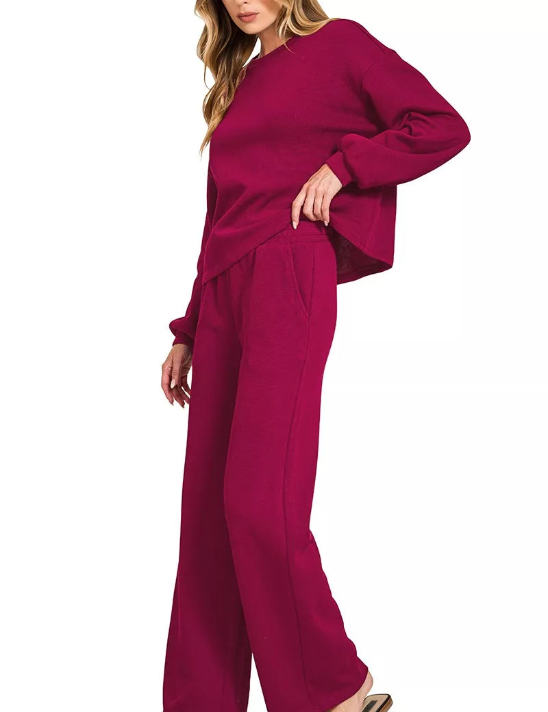 Zenana French Rib Pullover and Pants Set | Daverri Fashions