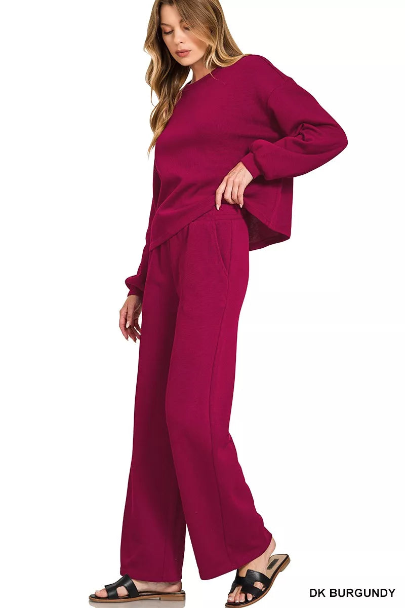 Zenana French Rib Pullover and Pants Set | Daverri Fashions