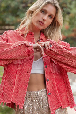 POL Button Down Corduroy Trucker Jacket - DAVERRI FASHIONS