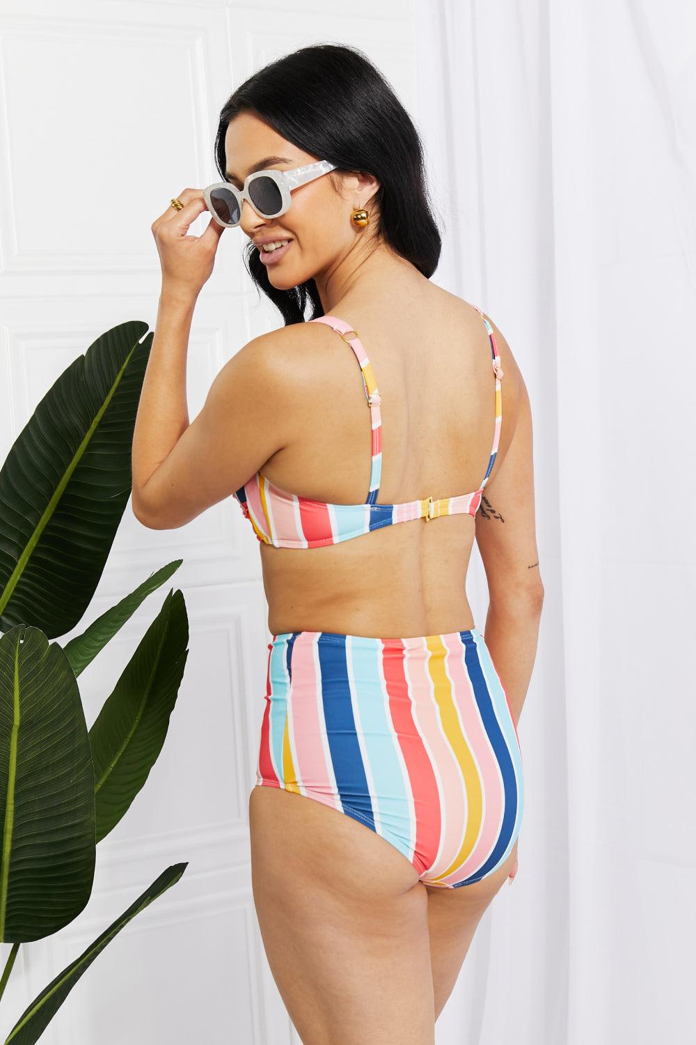 Marina West Swim Take A Dip Twist High-Rise Bikini in Stripe Swimwear