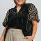 Umgee Full Size Velvet Embroidered Sleeve Blouse Blouses